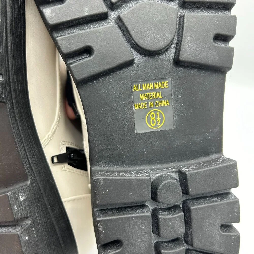 SODA Chunky White Lace-Up Combat Ankle Boots With Black Soles & Laces Size 8.5 - Picture 3 of 9